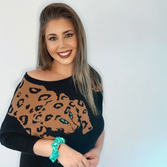 BLACK KNIT NASTY GAL LEOPARD 3/4 LENGTH SLEEVE 🤍 - Picture 2 of 2